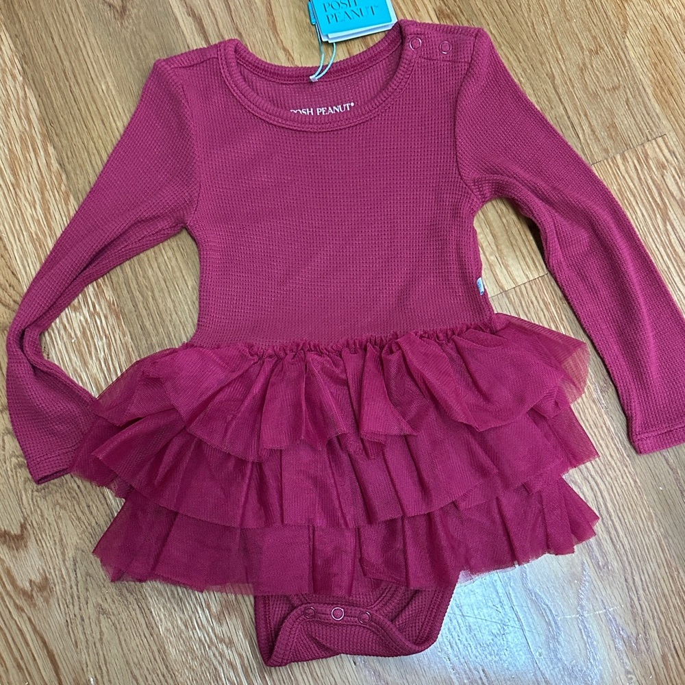 Posh Peanut Berry Pink Ruffle Tutu Long Sleeve One-Piece Bodysuit